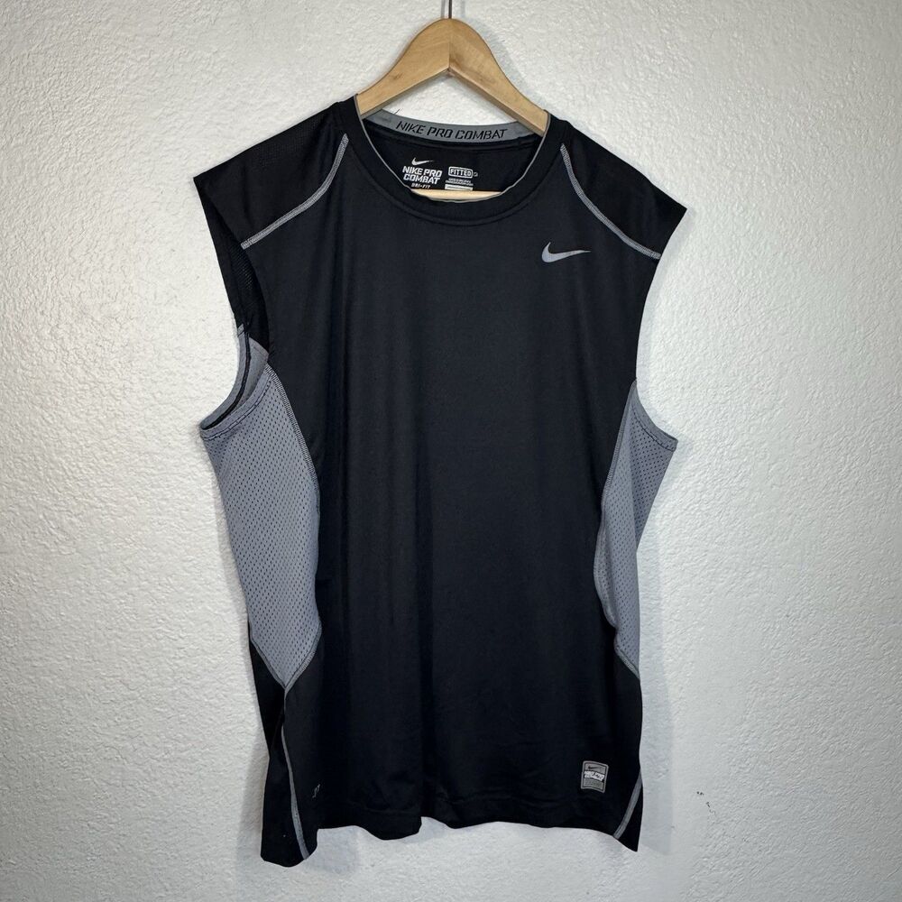 Nike Pro Combat Tank Top Black Dri Fit Fitted Performance Active Athletic Men XL
